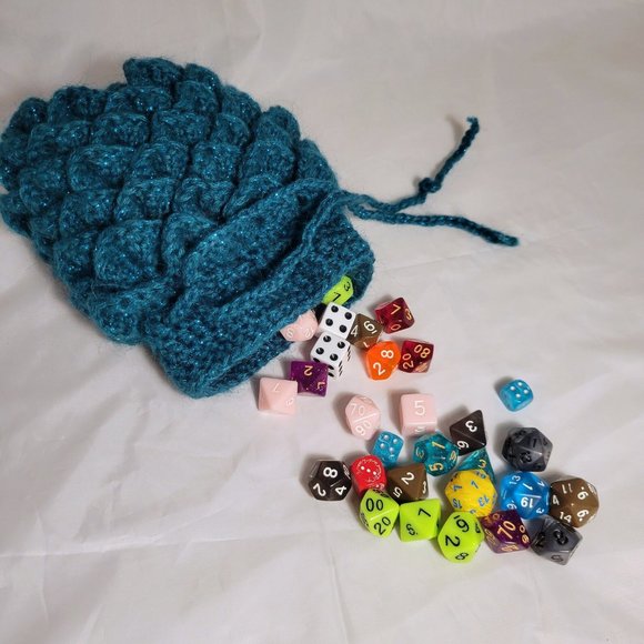 Sapphire Dragon Scale Egg Dice Bag | D&D | Crochet Pouch | Large - Picture 1 of 4